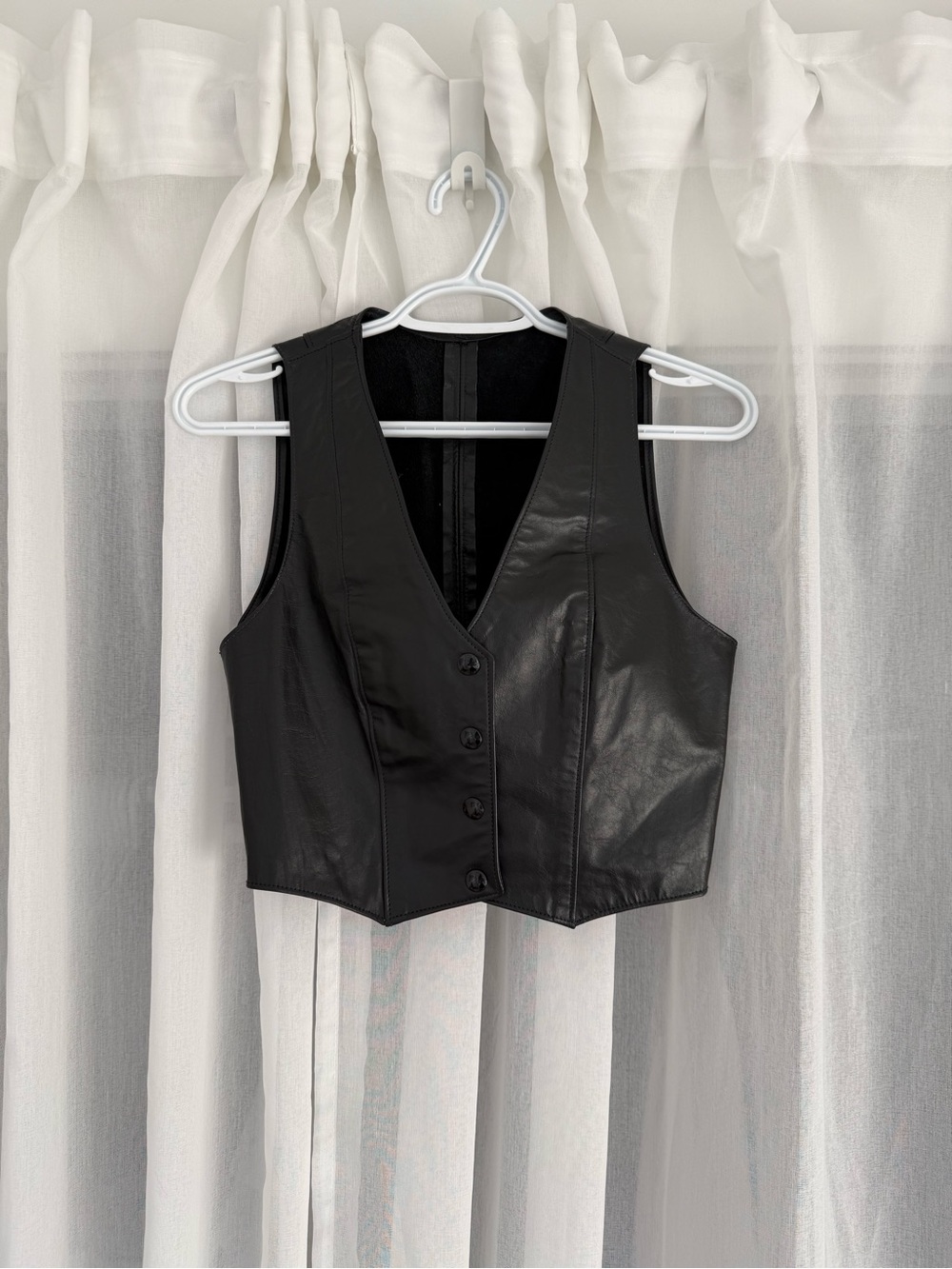 Black Leather Snap Button Vest